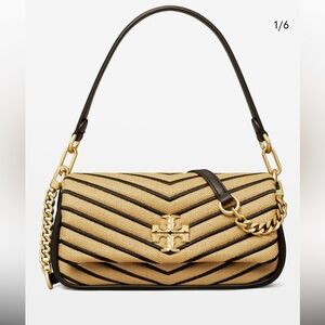 Tory Burch Kira Chevron Straw Shoulder Bag - Natural/Black